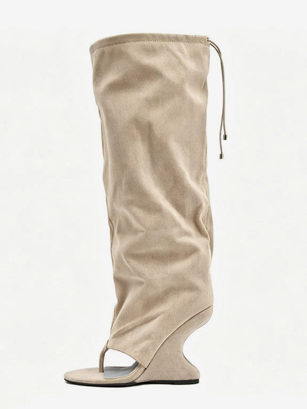 Yellow Wedge Suede-Effect Knee-High Boots — view 7