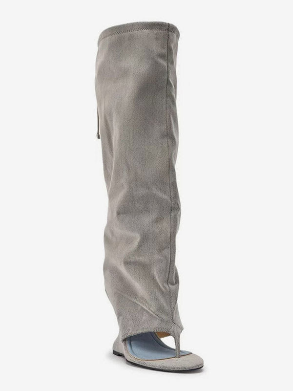 Yellow Wedge Suede-Effect Knee-High Boots — view 11