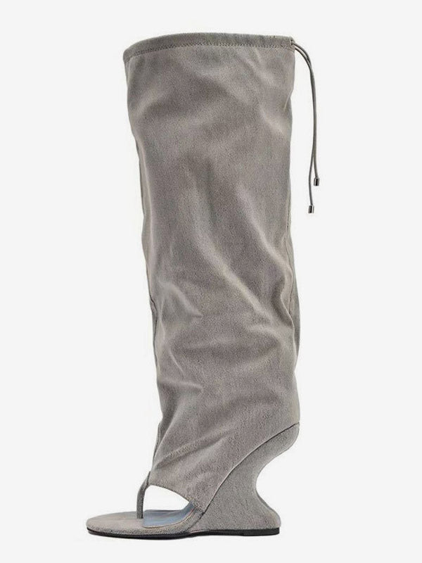 Yellow Wedge Suede-Effect Knee-High Boots — view 10