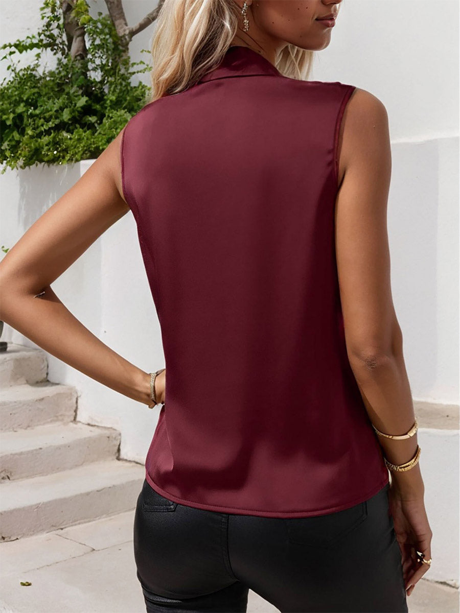 Apricot Sleeveless V-Neck Wrap Blouse — view 13