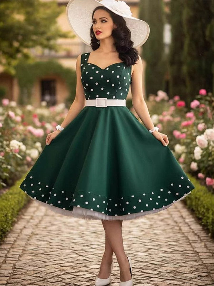 Green Sleeveless Sweetheart Belted Dress — view 1