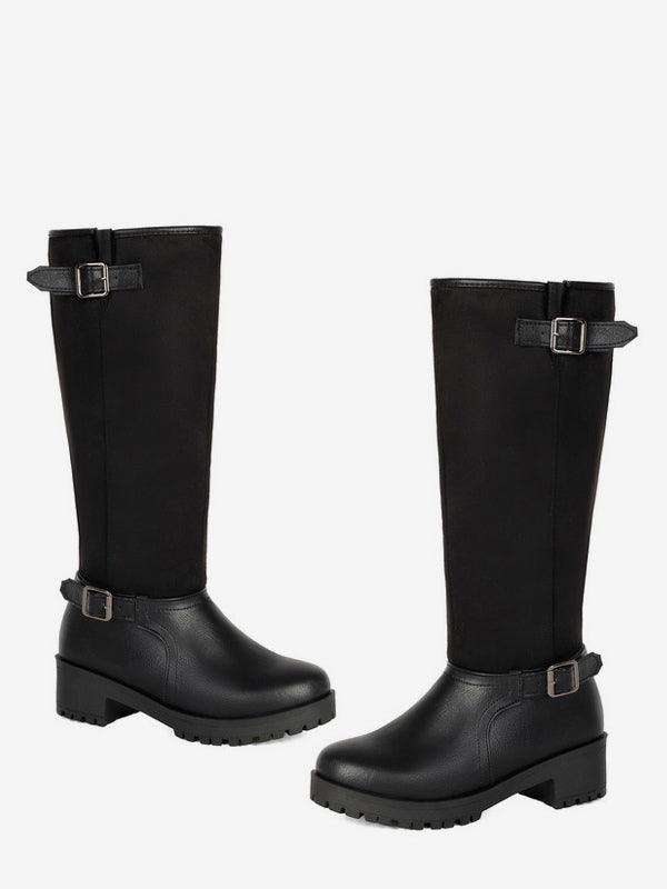 Brown Round-Toe Buckle Knee-High Boots — view 9
