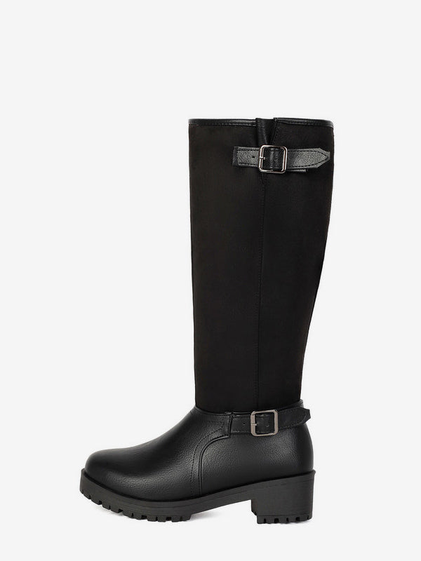 Brown Round-Toe Buckle Knee-High Boots — view 8