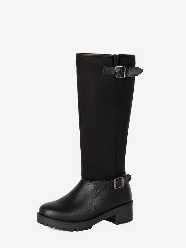 Brown Round-Toe Buckle Knee-High Boots — view 7