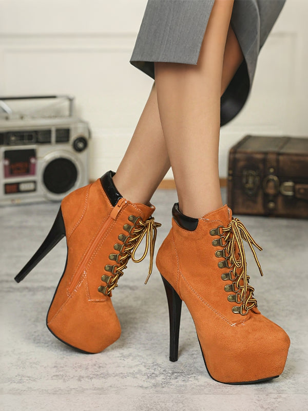 yellow platform lace up suede effect ankle boots — view 6