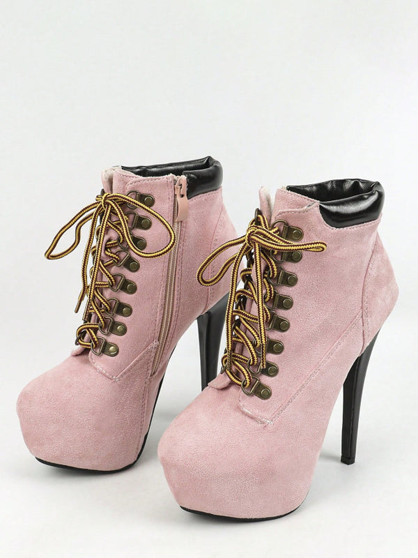 yellow platform lace up suede effect ankle boots — view 7