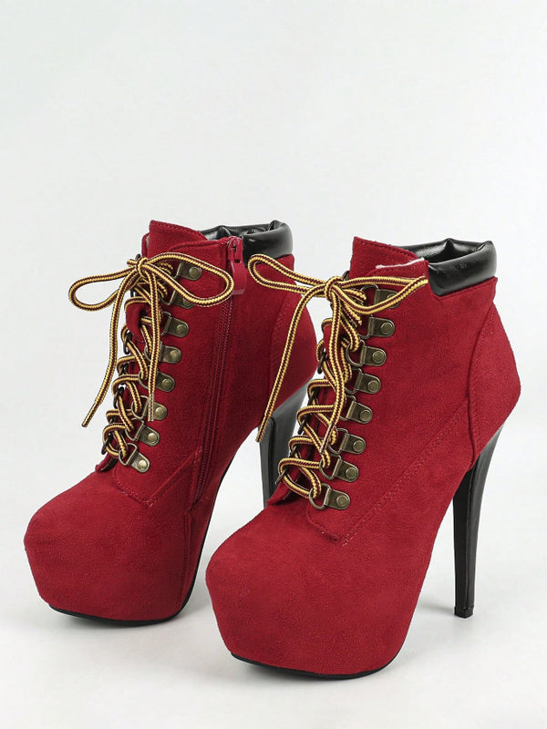 Yellow Platform Lace-Up Suede-Effect Ankle Boots — view 3