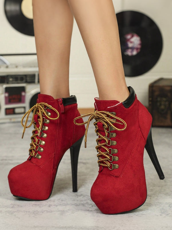 Yellow Platform Lace-Up Suede-Effect Ankle Boots — view 4