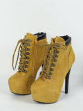 Yellow Platform Lace-Up Suede-Effect Ankle Boots — view 1
