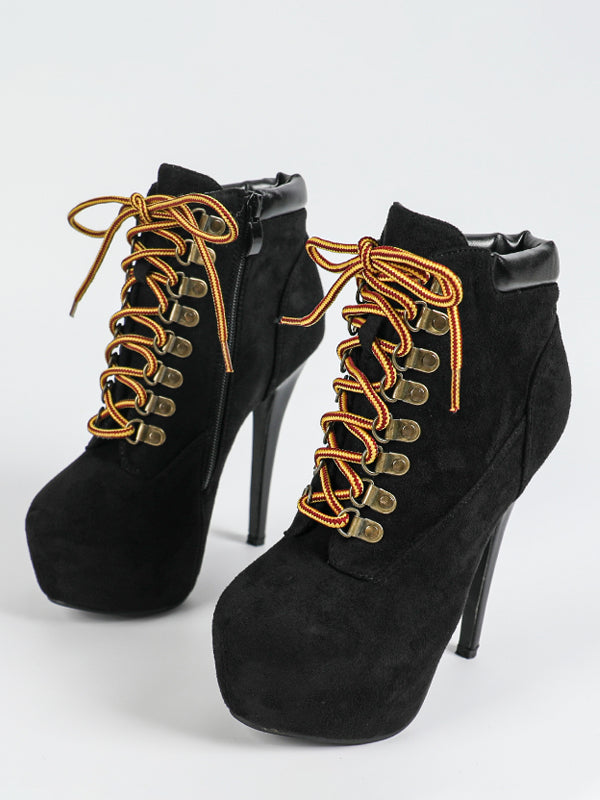 yellow platform lace up suede effect ankle boots — view 9