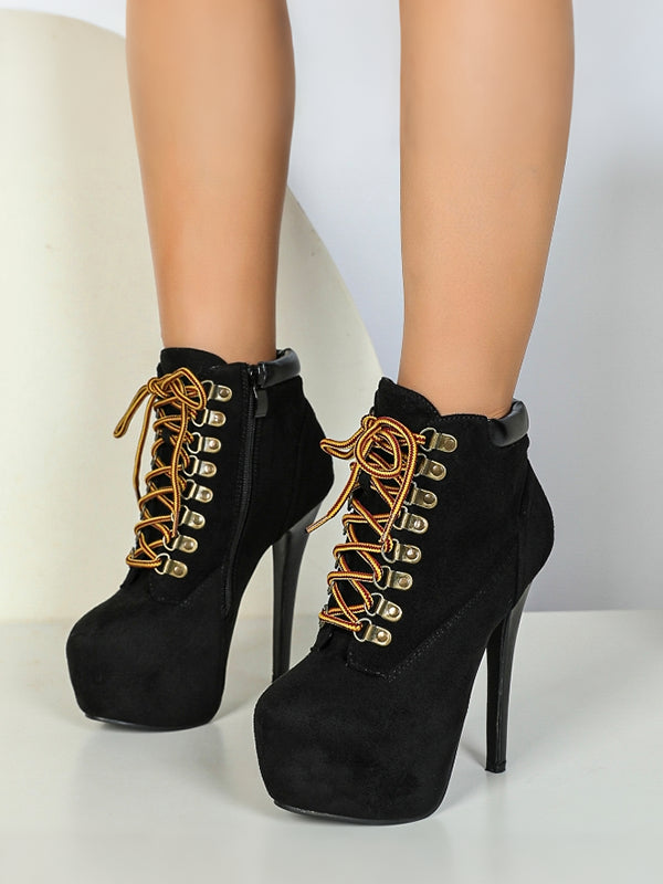 yellow platform lace up suede effect ankle boots — view 10