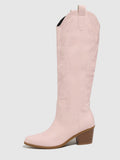 Pink Round-Toe Block Heel Knee-High Boots — view 1