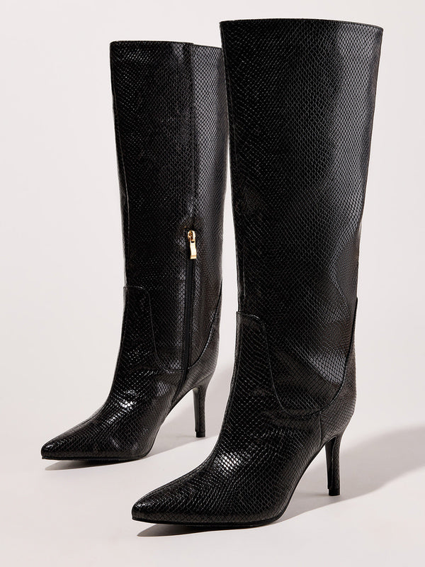 burgundy pointed toe knee high boots — view 5