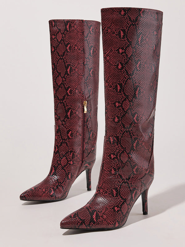 burgundy pointed toe knee high boots — view 2
