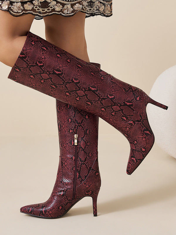 burgundy pointed toe knee high boots — view 3