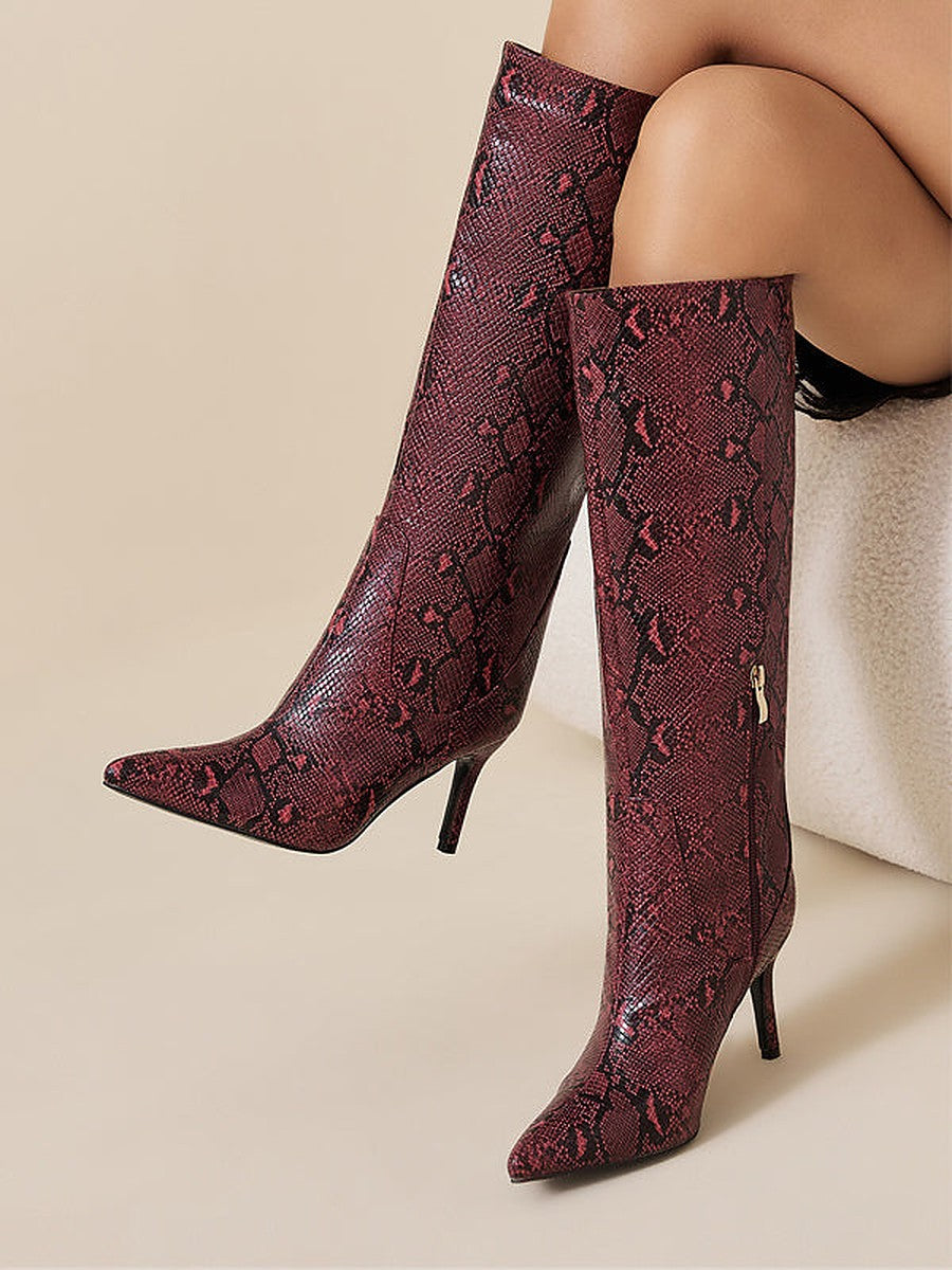 Burgundy Pointed-Toe Knee-High Boots — view 1