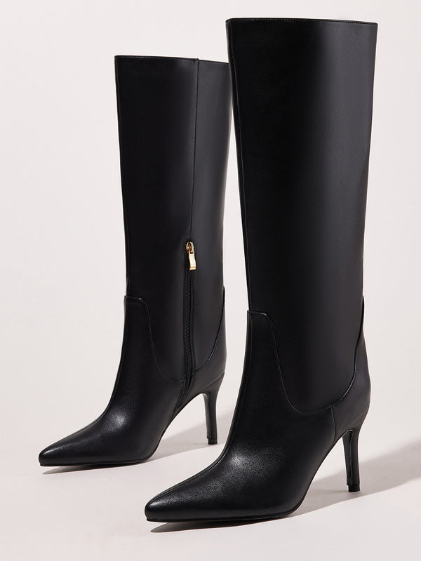 Black Pointed-Toe Knee-High Boots — view 5