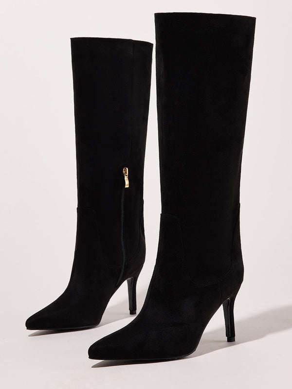 black pointed toe knee high boots — view 2