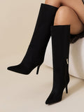 Black Pointed-Toe Knee-High Boots — view 1