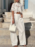 White Short-Sleeve High-Neck Cropped Blouse — view 1