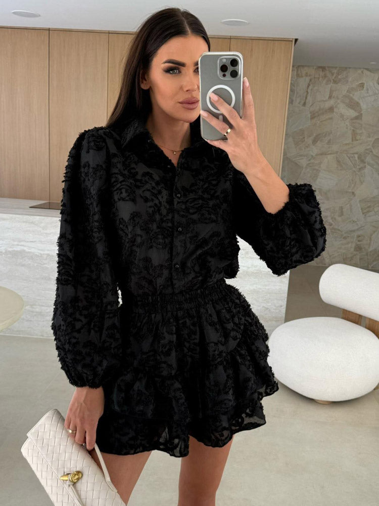 sage long sleeve ruffle lace two piece set — view 7
