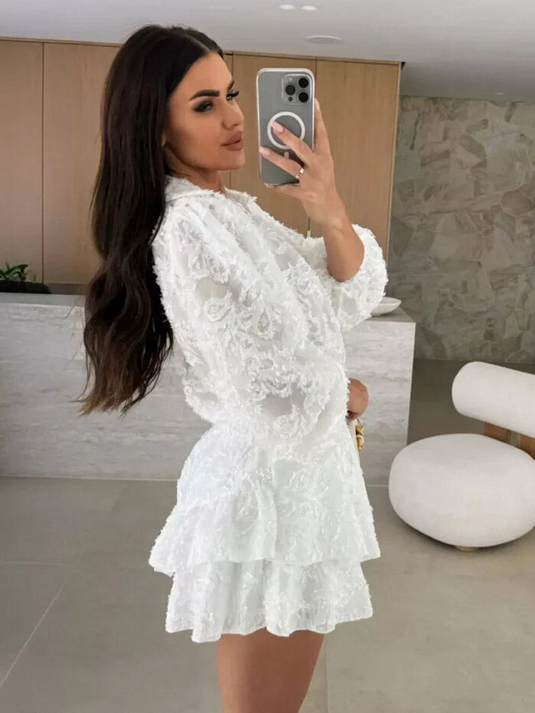 sage long sleeve ruffle lace two piece set — view 2