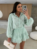 sage long sleeve ruffle lace two piece set — view 6