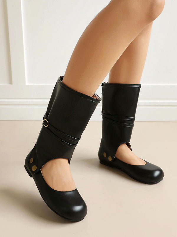 Pink Round-Toe Buckle Cut-Out Boots — view 11