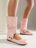 Pink Round-Toe Buckle Cut-Out Boots — view 1