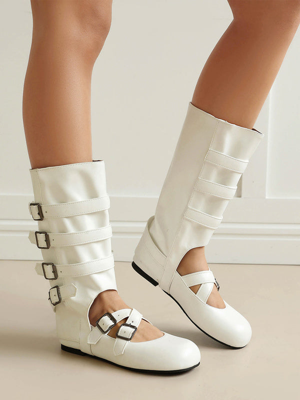 pink round toe buckle cut out ankle boots — view 11