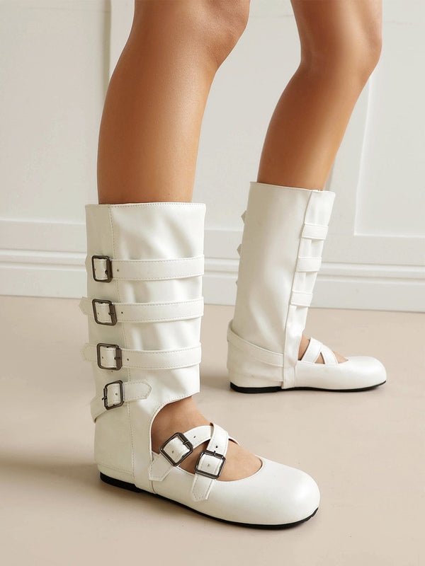 pink round toe buckle cut out ankle boots — view 10