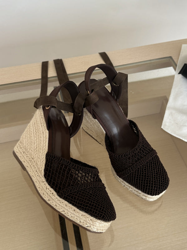apricot open toe platform wedge court shoes — view 5