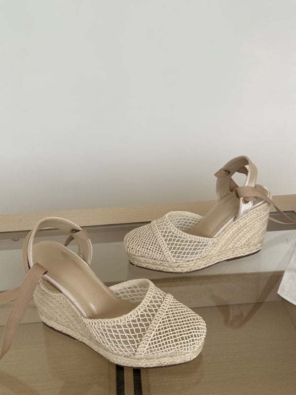 apricot open toe platform wedge court shoes — view 3