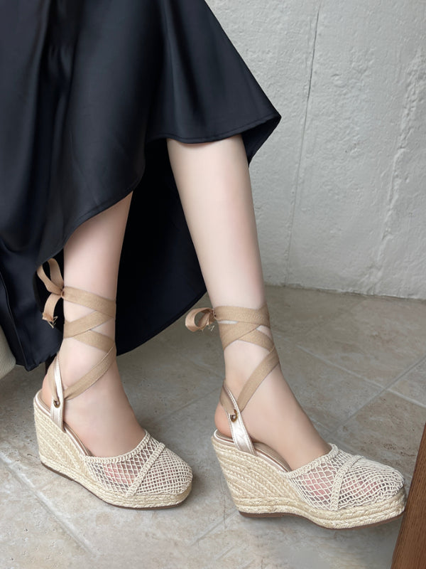 apricot open toe platform wedge court shoes — view 2