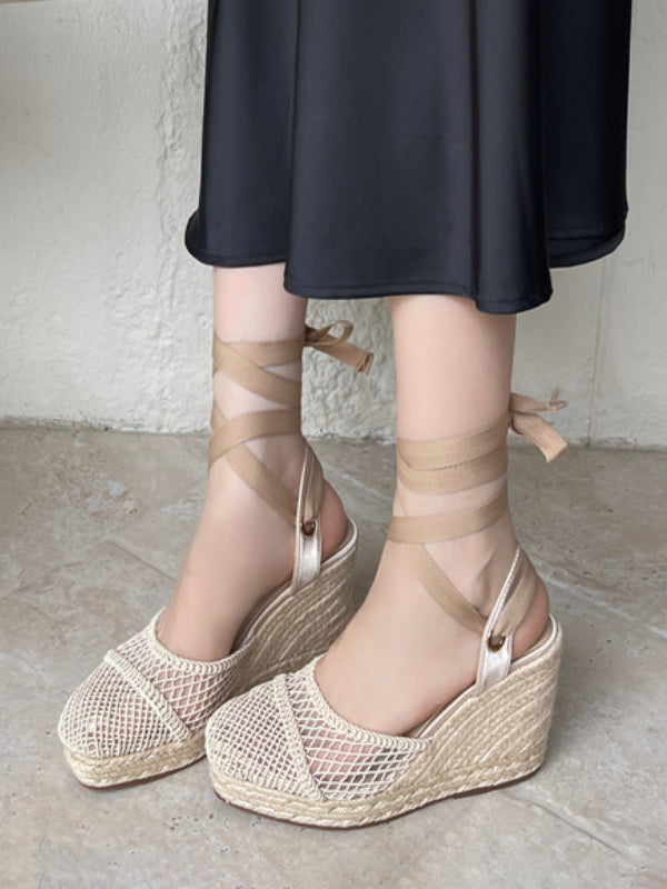 apricot open toe platform wedge court shoes — view 1