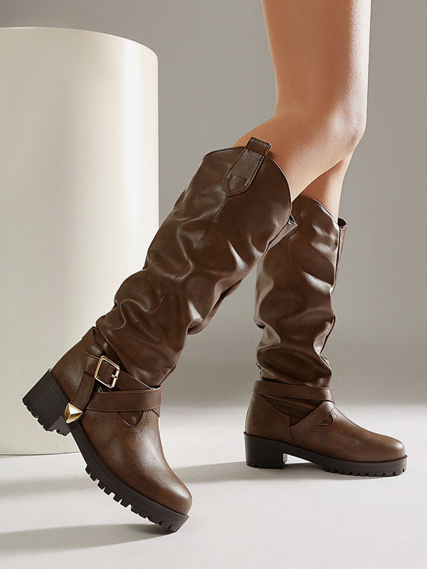 Tan Round-Toe Knee-High Boots — view 2