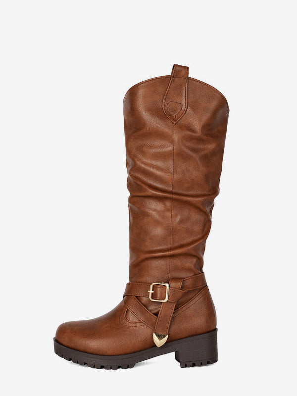 Tan Round-Toe Knee-High Boots — view 13