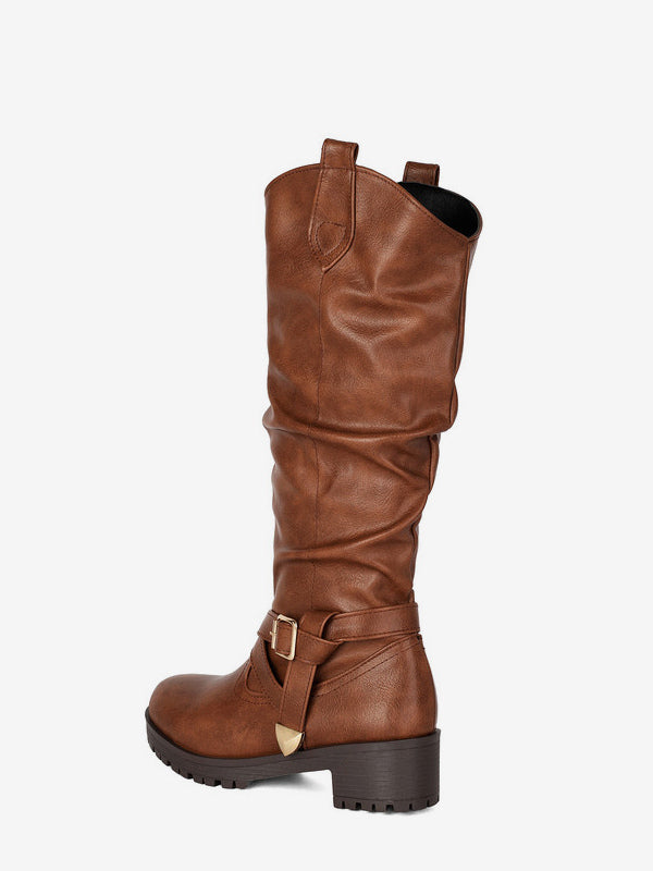 Tan Round-Toe Knee-High Boots — view 14