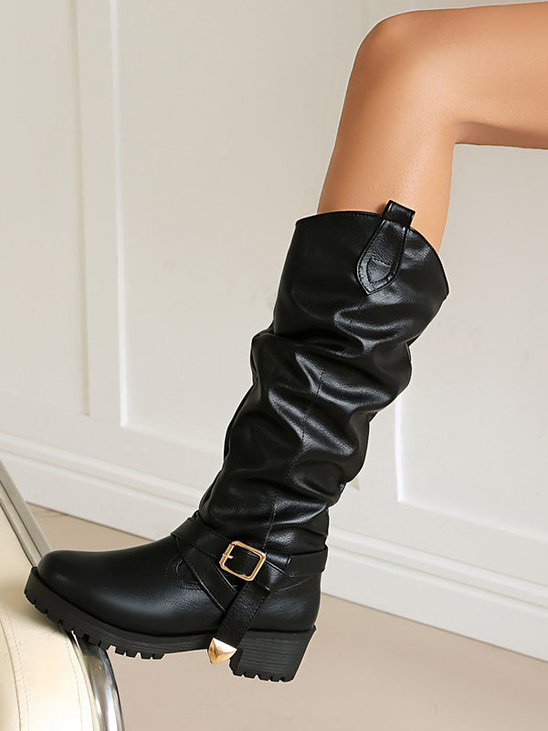 Tan Round-Toe Knee-High Boots — view 7