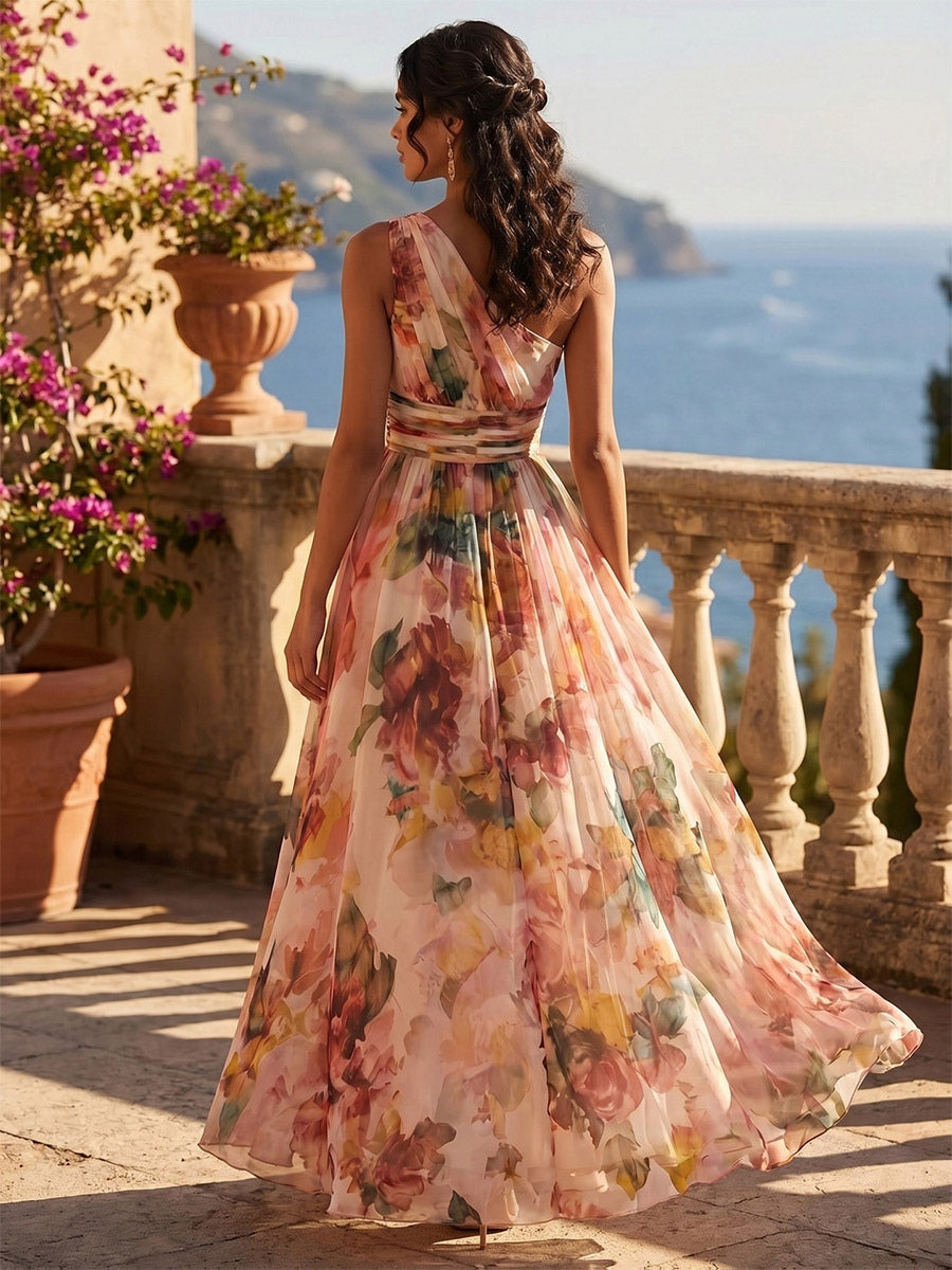 Pink Floral Chiffon Maxi Dress — view 2