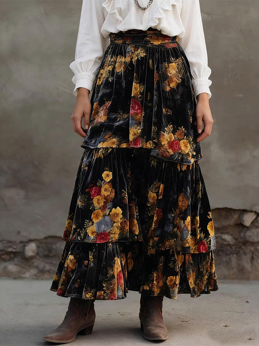 Black Tiered High-Waisted Floral Skirt — view 5