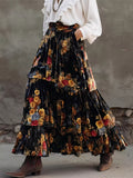 Black Tiered High-Waisted Floral Skirt — view 1