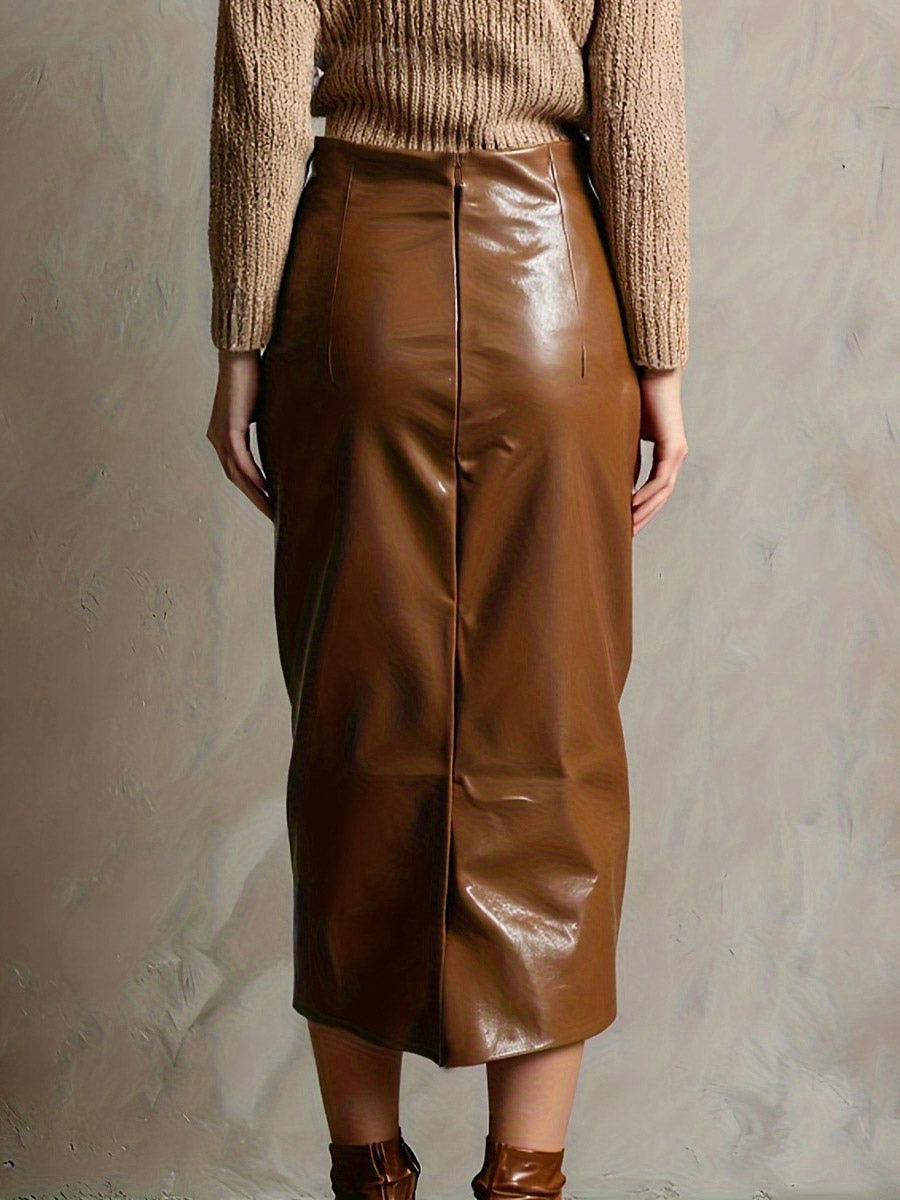 Brown Side Split High-Waisted Pockets Skirt — view 2