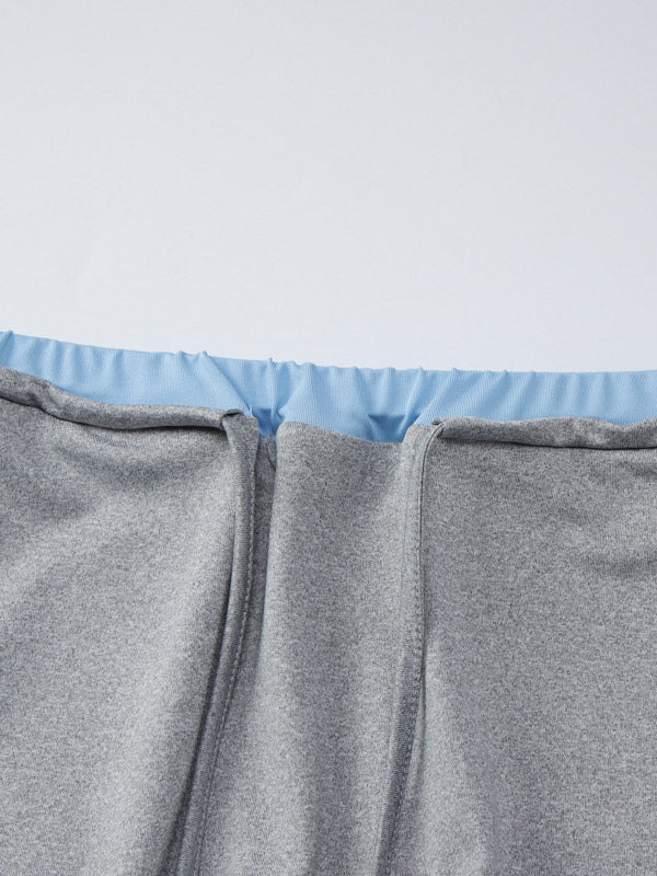 grey long sleeve round neck cropped two piece set — view 9