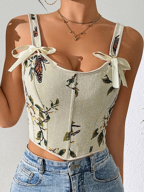 Apricot Lace-Up Floral Bow Detail Corset Top — view 1