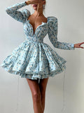 Blue Long-Sleeve Square-Neck Mini Dress — view 1