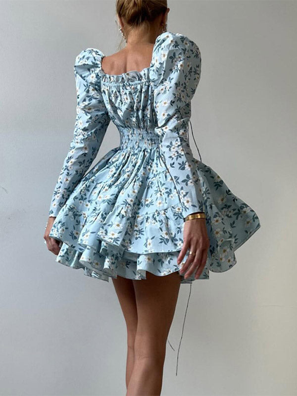 Blue Long-Sleeve Square-Neck Mini Dress — view 2