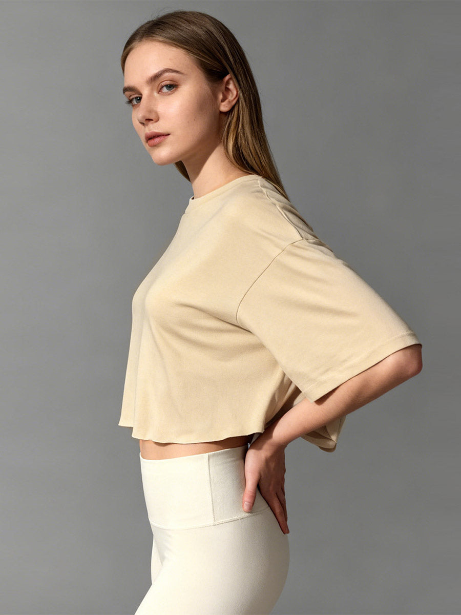 Charcoal Short-Sleeve Round-Neck Cropped Shirt — view 2