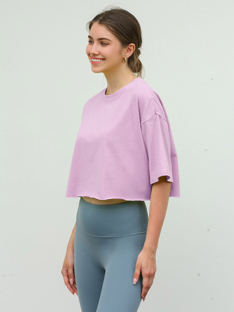 charcoal short sleeve round neck cropped shirt — view 4
