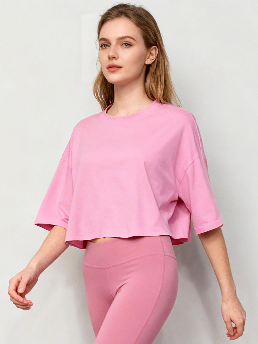 Charcoal Short-Sleeve Round-Neck Cropped Shirt — view 12